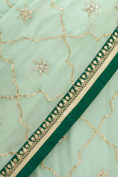 Aariyana Couture_Green Georgette, Denim Embroidery, Sequins Round Embellished Saree With Blouse_at_Aza_Fashions