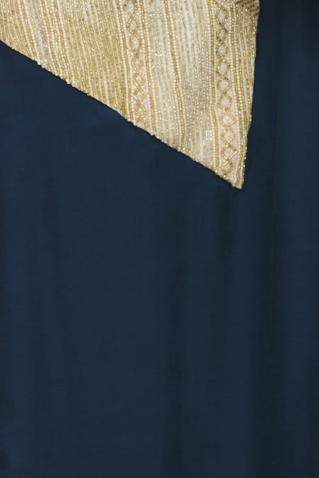 Aariyana Couture_Blue Modal, Satin, Taffeta, Dupion Embroidery V-neck Embellished Layered Tunic _at_Aza_Fashions