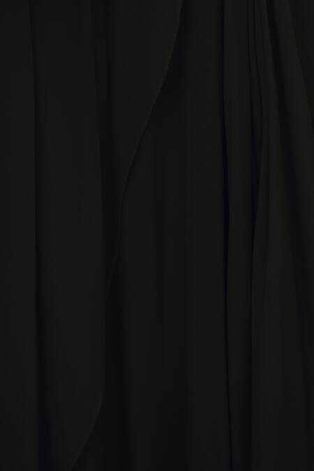 Aariyana Couture Black Georgette, Taffeta Embroidery V-neck Layered Draped Tunic at Aza Fashions Aariyana Couture_Black Georgette, Taffeta Embroidery V-neck Layered Draped Tunic_at_Aza_Fashions