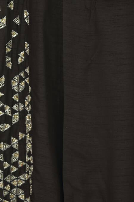 Aariyana Couture_Black Taffeta, Tussar Embroidery Round Neck Asymmetric Tunic_at_Aza_Fashions