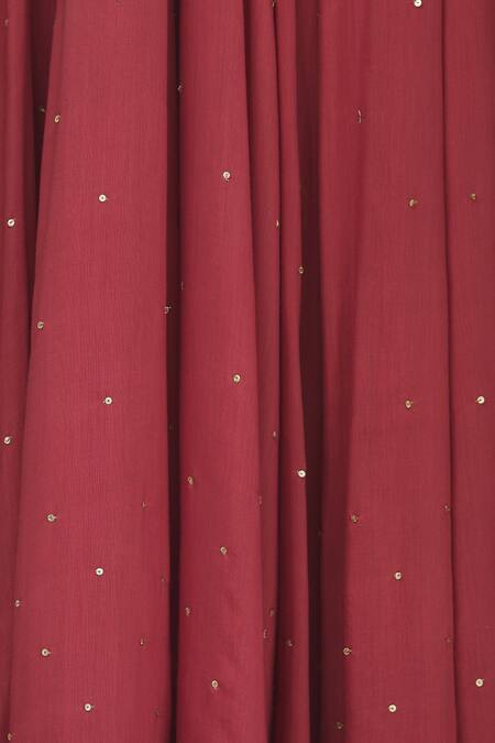 Buy Aariyana Couture Maroon Net, Muslin, Denim Sequins Round Neck Embroidered Anarkali Set Buy_Aariyana Couture_Maroon Net, Muslin, Denim Sequins Round Neck Embroidered Anarkali Set