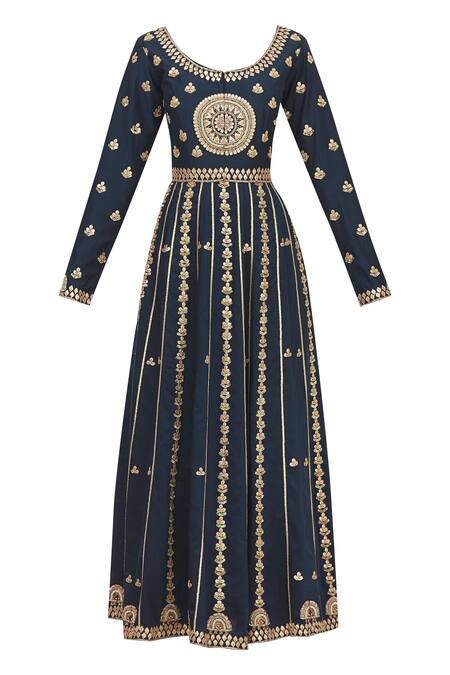 Buy Aariyana Couture Blue Net, Taffeta, Muslin Embroidery, Gota Patti Round Neck Anarkali Set Online at Aza Fashions Buy_Aariyana Couture_Blue Net, Taffeta, Muslin Embroidery, Gota Patti Round Neck Anarkali Set_Online_at_Aza_Fashions