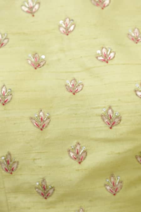 Aariyana Couture_Yellow Muslin, Net, Silk Beads, Embroidery Round Neck Bridal Lehenga Set_at_Aza_Fashions