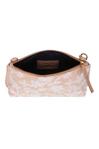 Buy_The Leather Garden_Peach Embroidery, Pearls Carnation Embellished Bag With Sling _Online_at_Aza_Fashions