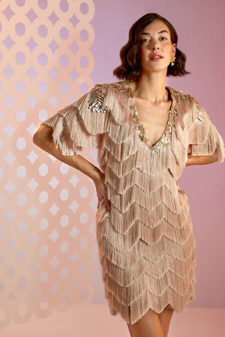 Beige fringe outlet dress