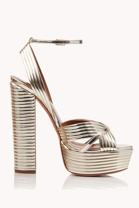 Metallic Mirror Ankle Strap Buckle Heeled Sandals | Up2Step