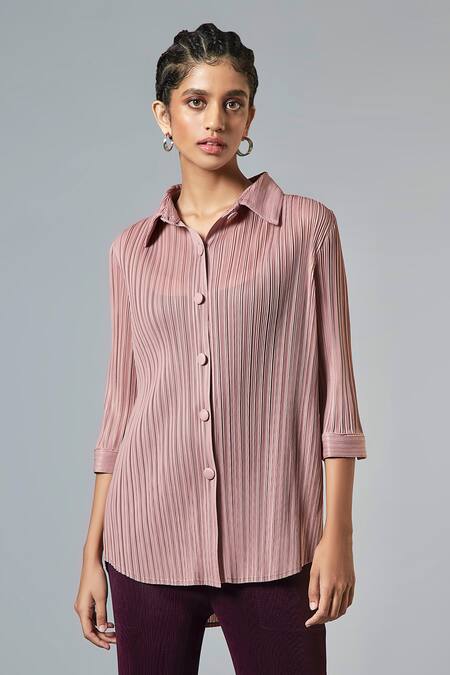 Scarlet Sage Pink Pleated Shirt