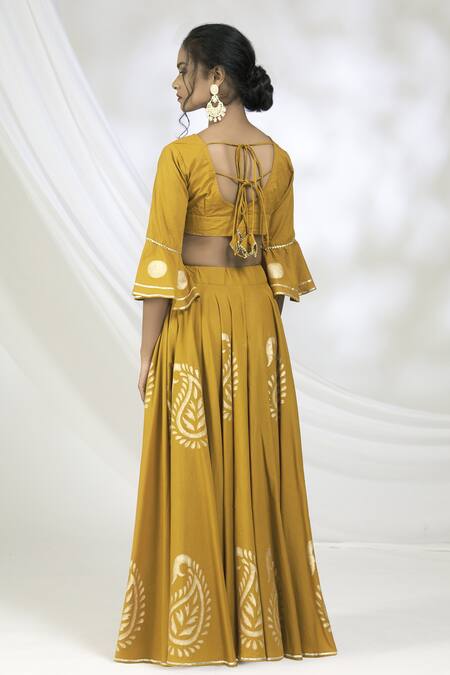 Shop_Samyukta Singhania_Yellow Printed Lehenga Set _at_Aza_Fashions