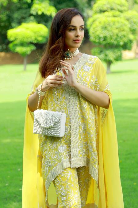 Shop_Adora By Ankita_Cream Pearl Arabia Box Clutch With Sling _at_Aza_Fashions