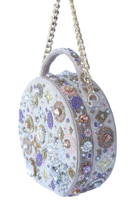 Adora By Ankita_Multi Color Embroidered Velvet Floral Crystal Clutch _Online_at_Aza_Fashions