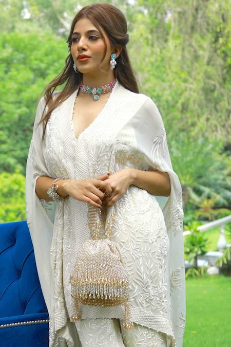 Shop Adora By Ankita Gold Crystals, Beads Safirah Flapper Bucket Bag at Aza Fashions Shop_Adora By Ankita_Gold Crystals, Beads Safirah Flapper Bucket Bag _at_Aza_Fashions