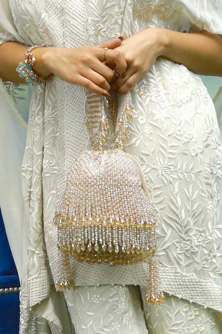 Adora by Ankita Gold Crystals Safirah Flapper Bucket Bag 