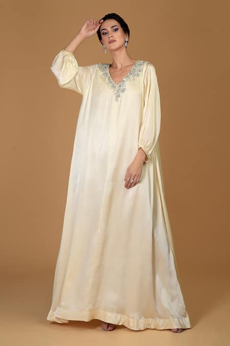 Melody Satin Silk Kaftan Dress – Navvi.in