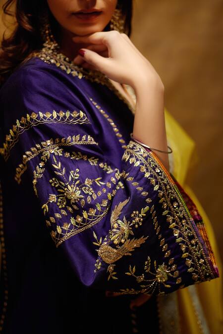 Buy_Bunka_Peach Cotton Silk Embroidered Kurta Set_Online_at_Aza_Fashions