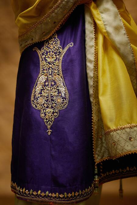 Shop_Bunka_Peach Cotton Silk Embroidered Kurta Set_Online_at_Aza_Fashions