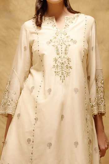 Shop_Bunka_White Cotton Silk Embroidered Kurta Set_Online_at_Aza_Fashions
