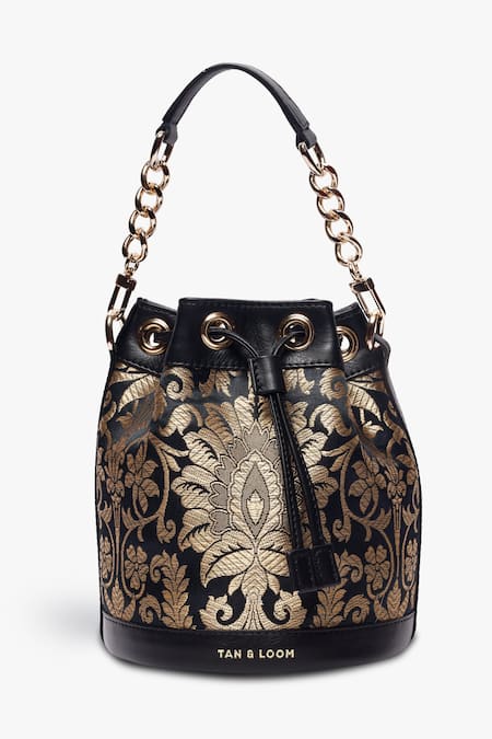Tan & Loom Bombay Brocade Botanical Woven Bucket Bag 