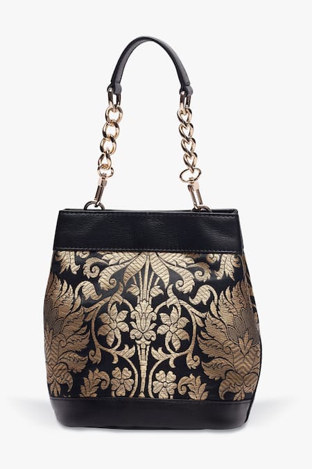 Tan & Loom_Black Embroidery Rani Brocade Woven Batwa _Online_at_Aza_Fashions