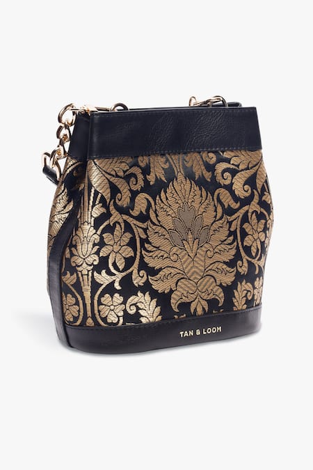 Buy_Tan & Loom_Black Embroidery Rani Brocade Woven Batwa _Online_at_Aza_Fashions