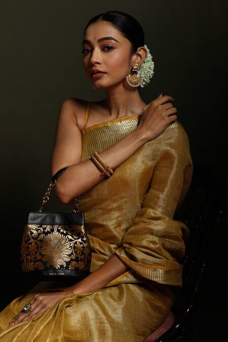 Shop_Tan & Loom_Black Embroidery Rani Brocade Woven Batwa _Online_at_Aza_Fashions