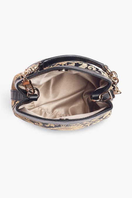 Tan & Loom_Black Embroidery Rani Brocade Woven Batwa _at_Aza_Fashions