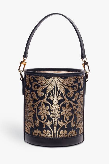 Tan & Loom_Black Embroidery Brocade Woven Potli _Online_at_Aza_Fashions