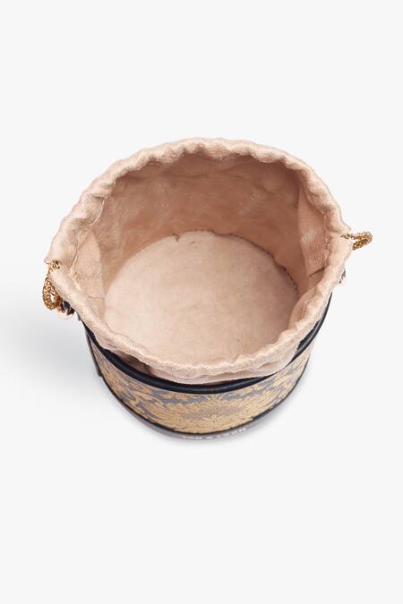 Tan & Loom_Black Embroidery Brocade Woven Potli _at_Aza_Fashions