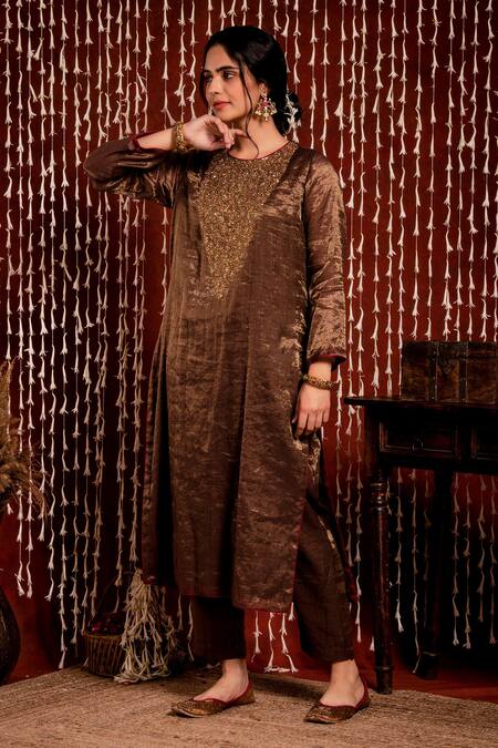 Shop Chandbari Grey Jacket Silk Velvet Printed Floral Jacket Open And Pant Set Online at Aza Fashions Shop_Chandbari_Grey Jacket Silk Velvet Printed Floral Jacket Open And Pant Set_Online_at_Aza_Fashions