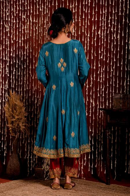 Shop Chandbari Blue Dupatta- Silk Organza, Kurta And Salwar Chanderi Embroidered Anarkali Set at Aza Fashions Shop_Chandbari_Blue Dupatta- Silk Organza, Kurta And Salwar Chanderi Embroidered Anarkali Set_at_Aza_Fashions