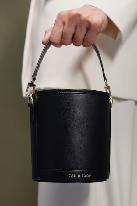 Tan & Loom Black Nappa Leather Potli Bag 