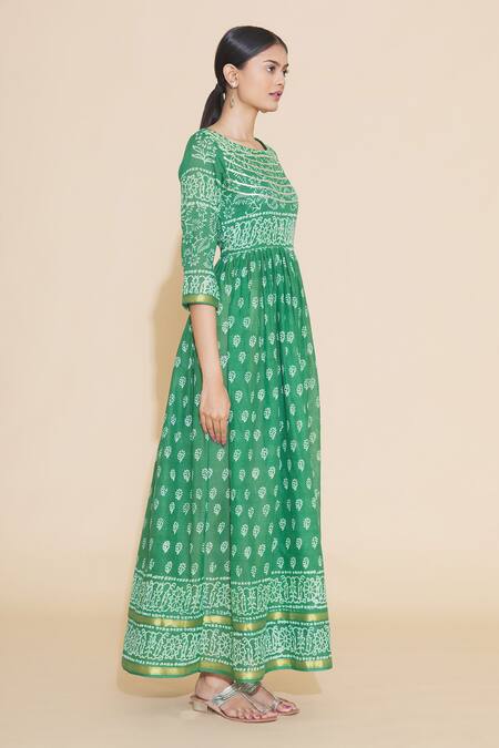 Samyukta Singhania_Green Chinnon Tie Dye Maxi Dress_Online_at_Aza_Fashions