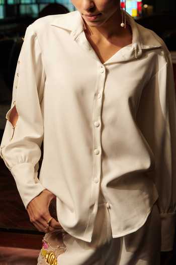 Cin Cin_White Luxury Banana Crepe Plain Collared Neck Ibiza Shirt_Online_at_Aza_Fashions