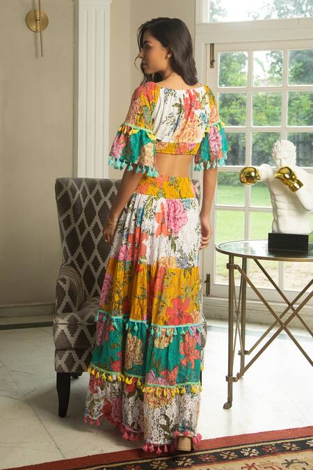 Shop_Cin Cin_Multi Color Cotton Ns Round Floral Motif Skirt Set _at_Aza_Fashions