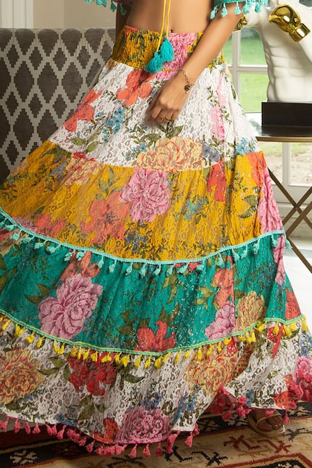 Shop_Cin Cin_Multi Color Cotton Ns Round Floral Motif Skirt Set _Online_at_Aza_Fashions