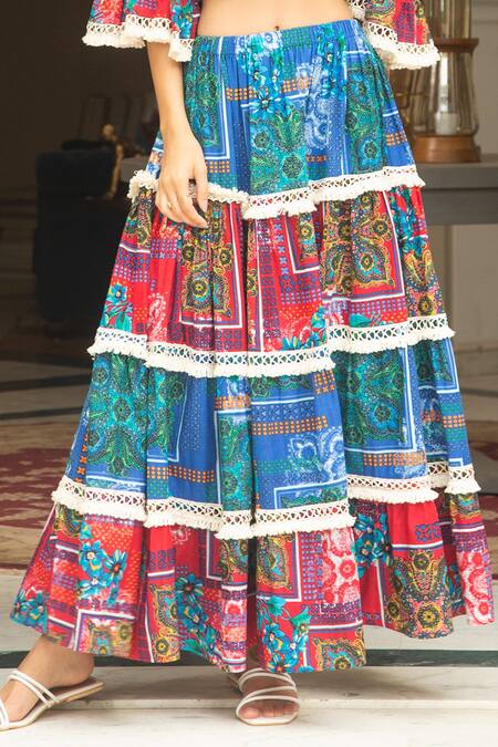 Shop_Cin Cin_Multi Color Cotton Boat Tiered Skirt Set _Online_at_Aza_Fashions