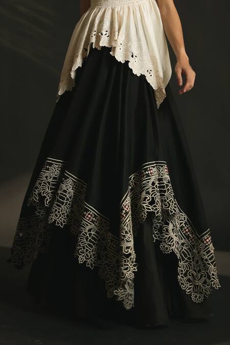 Shop_Chandrima_Black Chanderi Layered Lehenga _Online_at_Aza_Fashions