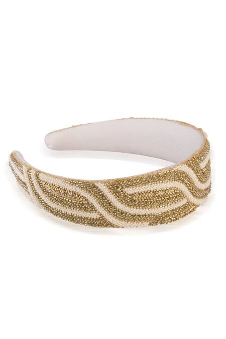 Buy Hair Drama CO Gold Cutdana And Beads Flat Headband Buy_Hair Drama CO_Gold Cutdana And Beads Flat Headband