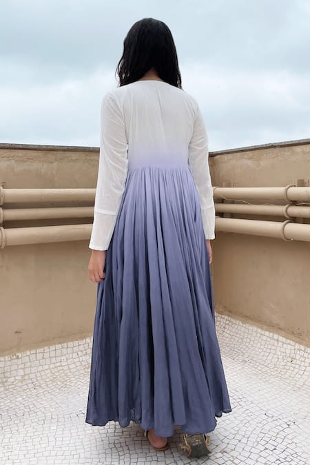 Shop Chambray & CO. Grey Cotton Round Button Down Ombre Dress at Aza Fashions Shop_Chambray & CO._Grey Cotton Round Button Down Ombre Dress_at_Aza_Fashions