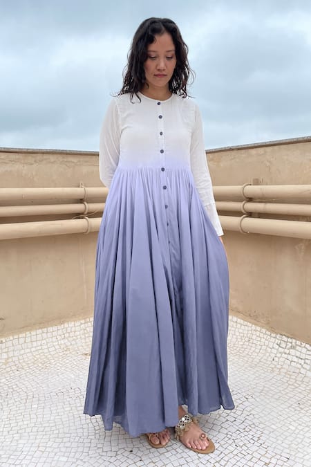 Chambray & CO. Grey Cotton Round Button Down Ombre Dress Online at Aza Fashions Chambray & CO._Grey Cotton Round Button Down Ombre Dress_Online_at_Aza_Fashions