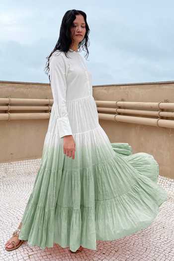 Chambray & Co._Green Cotton Round Tiered Ombre Dress_Online_at_Aza_Fashions