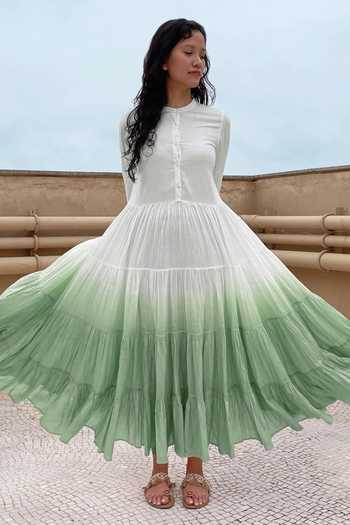 Buy_Chambray & Co._Green Cotton Round Tiered Ombre Dress_Online_at_Aza_Fashions
