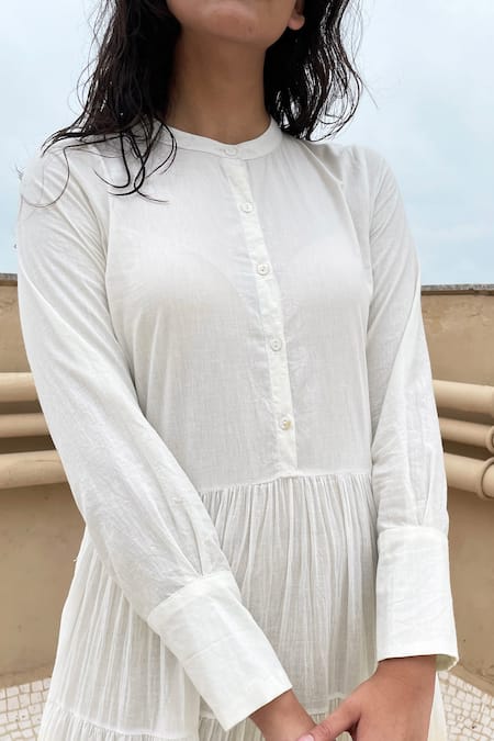 Shop_Chambray & CO._Yellow Cotton Round Tiered Ombre Dress_Online_at_Aza_Fashions