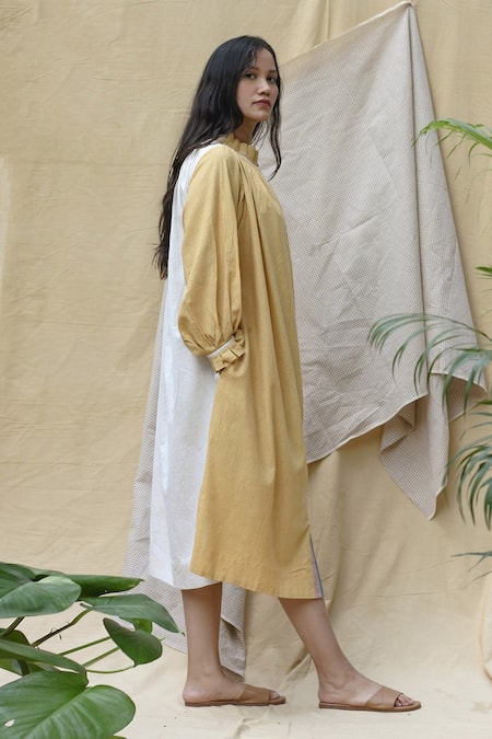Chambray & Co._Yellow Jonquil Textured Dress_Online_at_Aza_Fashions