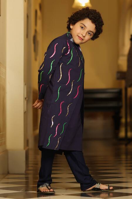 Buy_Cute Couture_Blue Rayon, Poplin Sequins, Embroidery Floral Print Jacket And Kurta Set _Online_at_Aza_Fashions