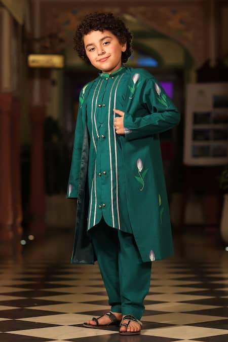 Buy_Cute Couture_Green , Satin Gota Patti Embellished Kurta And Pant Set _Online_at_Aza_Fashions