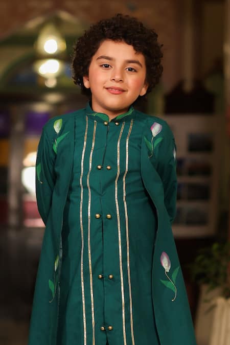 Cute Couture_Green , Satin Gota Patti Embellished Kurta And Pant Set _at_Aza_Fashions