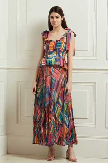 RANNA GILL Multi Color Chiffon Printed Geometric Motifs Square Neck Top Online at Aza Fashions RANNA GILL_Multi Color Chiffon Printed Geometric Motifs Square Neck Top _Online_at_Aza_Fashions