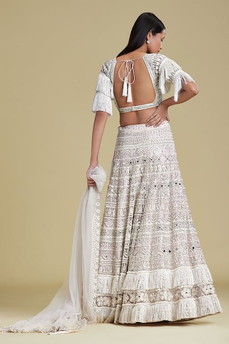 Shop Cherie D Pink Silk, Tulle Square Neck Embroidered Lehenga Set at Aza Fashions Shop_Cherie D_Pink Silk, Tulle Square Neck Embroidered Lehenga Set _at_Aza_Fashions