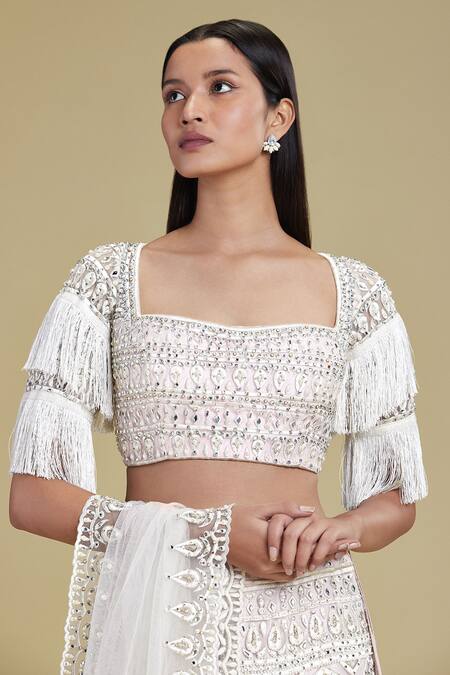 Shop Cherie D Pink Silk, Tulle Square Neck Embroidered Lehenga Set Online at Aza Fashions Shop_Cherie D_Pink Silk, Tulle Square Neck Embroidered Lehenga Set _Online_at_Aza_Fashions