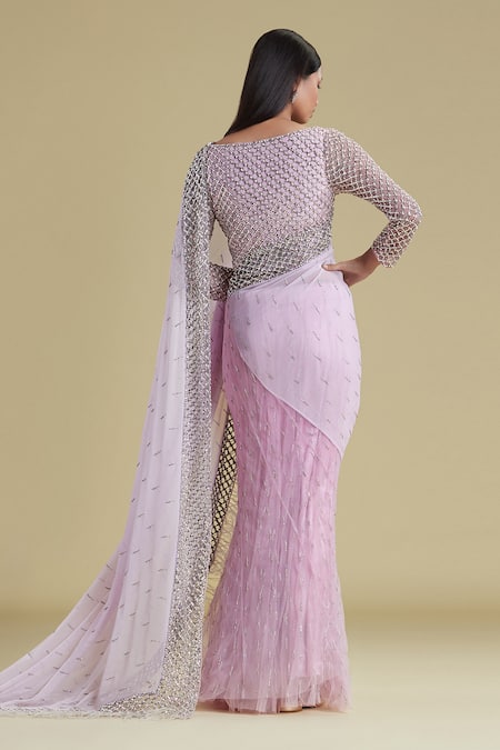 Cherie D Pink Silk, Tulle, Georgette Scoop Neck Embroidered Lehenga Saree Online at Aza Fashions Cherie D_Pink Silk, Tulle, Georgette Scoop Neck Embroidered Lehenga Saree _Online_at_Aza_Fashions